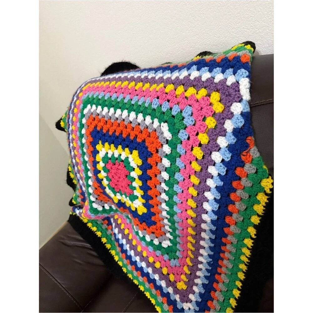Handmade Crochet Granny Square Blanket Multicolor Throw Afghan 40x38 Boho